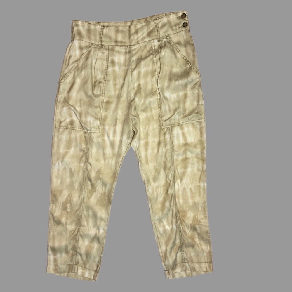 🧡 8 🧡 NWT Anthro Cropped Pants Neutral Tie Dye Button Fly Pockets